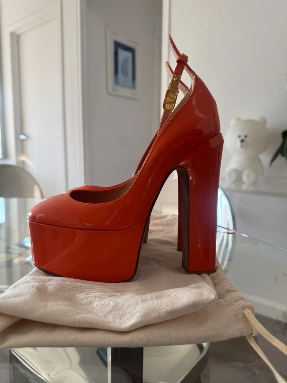 Platform Valentino tan go orange heels